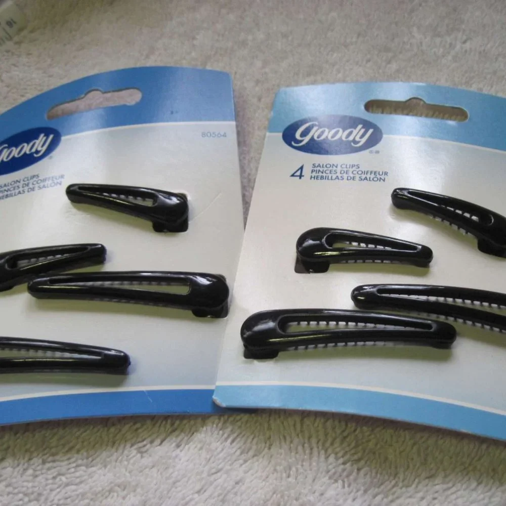 4 Goody Plastic Salon Clips Spring Backs Secure Hair Section Dark Black Red 2002